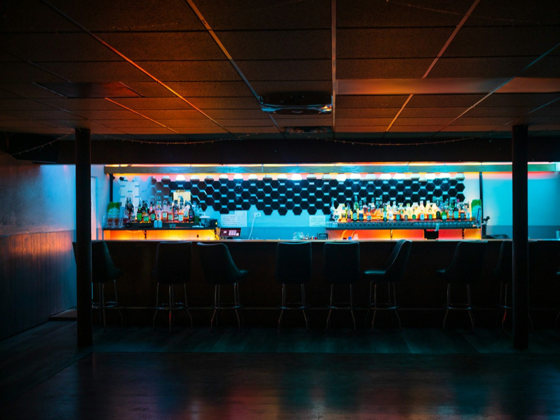 Warm Japanese restaurant interior with wooden counter