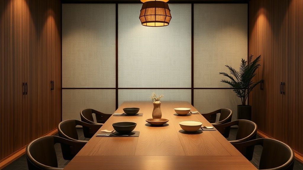 Private dining room in a minimalist Japanese restaurant